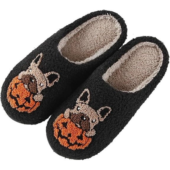 Halloween Pumpkin Slippers for Women Men Spooky Slides Soft Plush House Slippers Indoor Outdoor Shoes