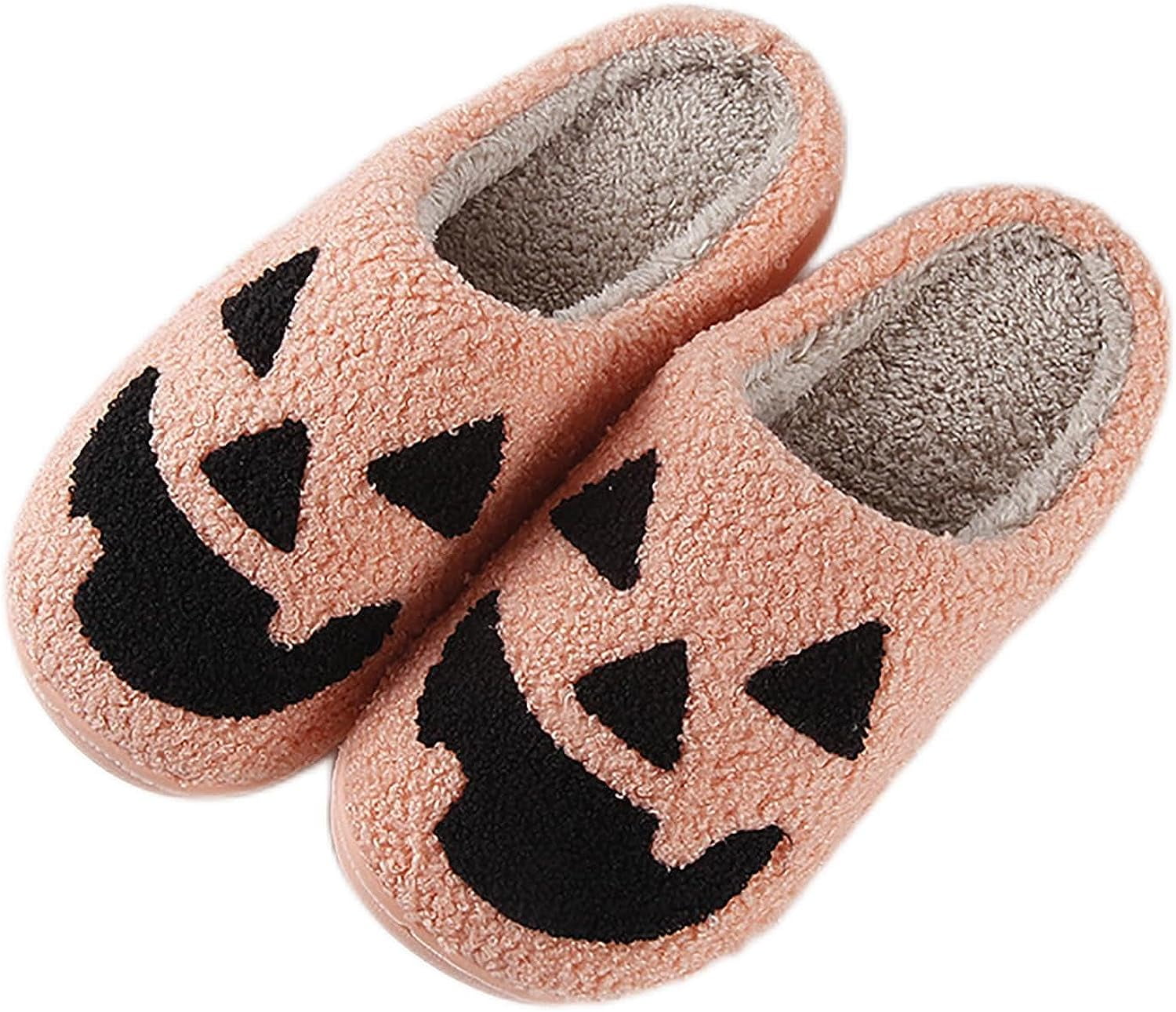 Halloween Pumpkin Slippers for Womens Mens Plush Warm Spooky Lantern ...