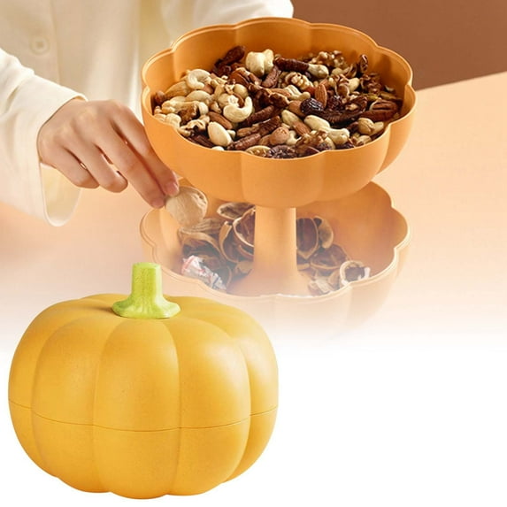 Halloween Pumpkin Snack Bowl with Removable Dividers, Cute Pumpkin Serving Tray Double Layer Candy Fruit Plate, Food Storage Container for Parties Thanksgiving Fall Decorations
