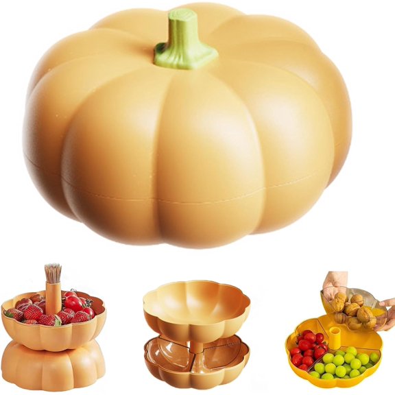 Halloween Pumpkin Snackle Box Container Halloween Decorations Organizer Versatile Snack Storage 2 Tier Lazy Susan Divided Serving Tray