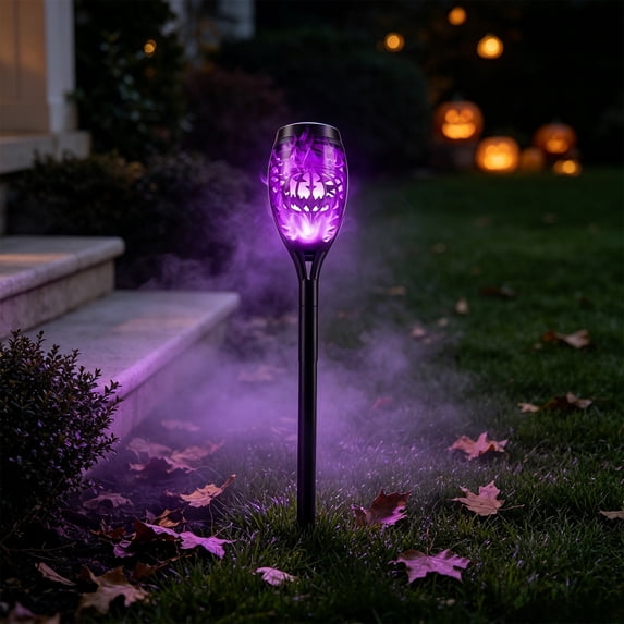Halloween Pumpkin Solar Torch Pathway Light, Flickering Flame Effect Solar Powered Ground Stake Lamp, 49cm Waterproof Outdoor Pumpkin Cutout Stake Light for Yard Lawn Garden Halloween Decor