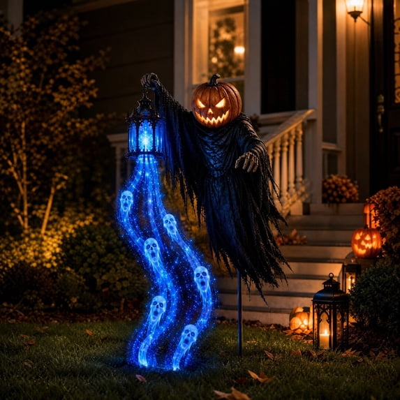 Halloween Pumpkin Soul Harvester Animated Garden Light,Spooky Blue LED Halloween Yard Stake Light for Yard, Lawn, Patio & Outdoor Halloween Decor