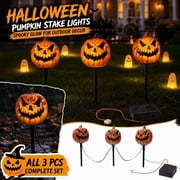 Halloween Pumpkin Sound Activated Ground Stake Lights 3-in-1 Voice Control Flashing Pathway Markers with Battery Box,Outdoor Decorative Yard Lights for Garden,Lawn,Driveway,Walkway,Spooky Party Decor