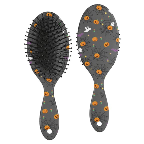 Halloween Pumpkin Spider Web Pattern Brush, Detangling Hair Brush,Oval Paddle Hair Brush, Air Cushion Design Gifts for Wet Dry Hair Styling