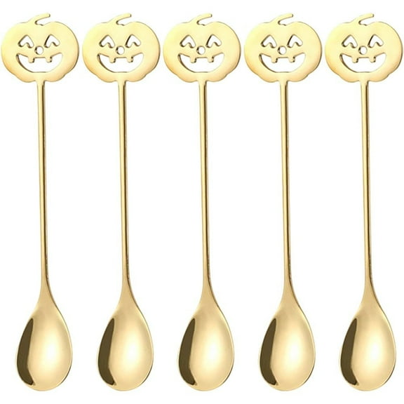 Halloween Pumpkin Spoon, Stainless Steel Cocktail Stirrer & Dessert Stirring Spoon