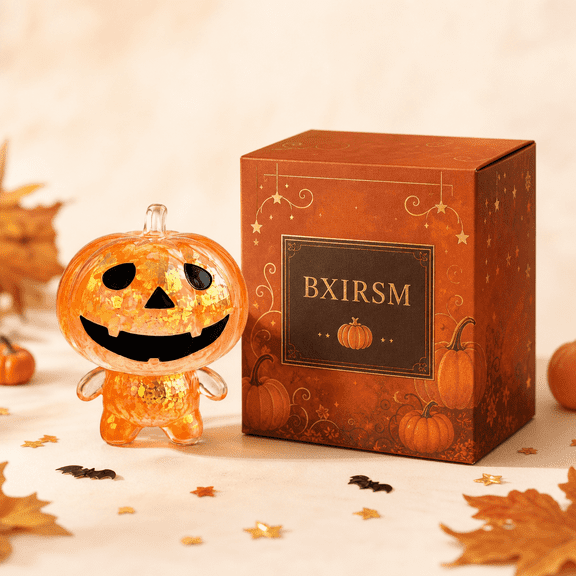 Halloween Pumpkin Squishy, Slow Rising Glitter Stress Ball, Jumbo Jack O' Lantern Hand Exerciser, Non-Sticky TPR Desk Display & Party Favor