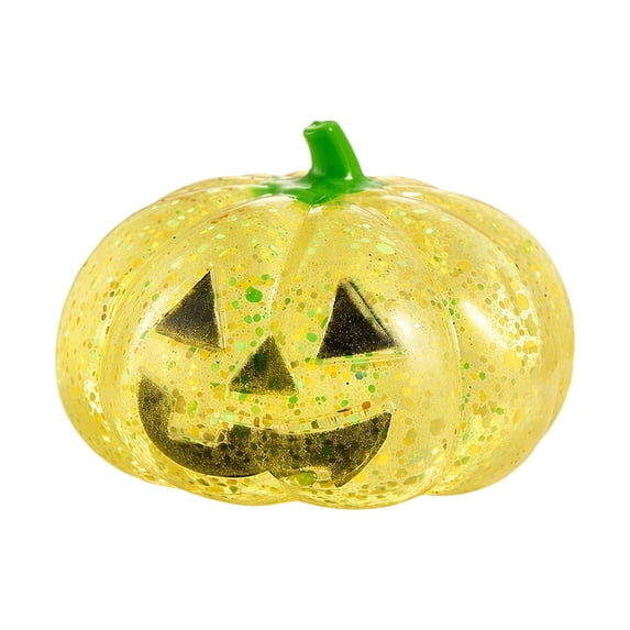 Halloween Pumpkin Squishy Stress Ball Glitter, Soft Sensory Fidget Toy Party Favors Treat Bags (Yellow)