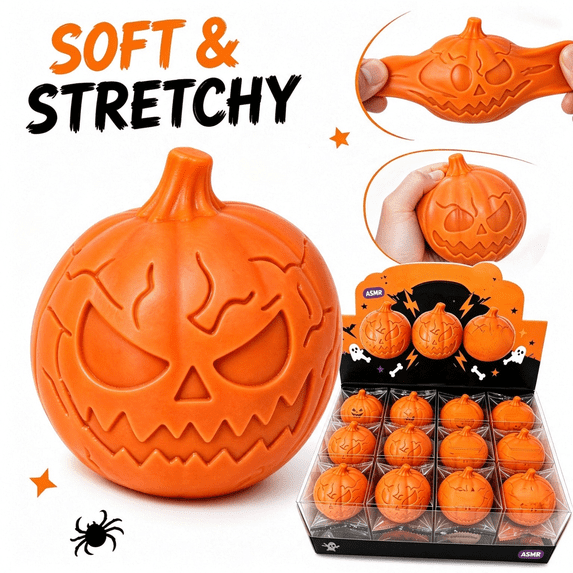 Halloween Pumpkin Squishy Toy, 2.17In Block Filled Crunch Sound Sensory
