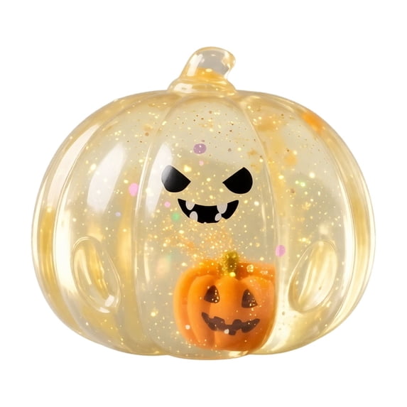 Halloween Pumpkin Squishy Toy, Clear Glitter Jack O Lantern Stress Ball with Mini Pumpkin Inside, Maltose Slow Rising Fidget Toy, Sensory Toy for Kids Adults, Party Favor Gift