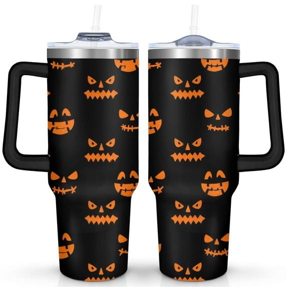 Halloween Pumpkin Stainless Steel Tumbler Happy Halloween Insulated Coffee Mug with Straw,Thermal with Lids for Hot and Cold Drinks for Outdoor Sports Wedding 40 oz Spooky Mug