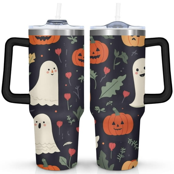 Halloween Pumpkin Stainless Steel Tumbler Happy Halloween Pumpkin Ghost Insulated Coffee Mug with Straw,Thermal with Lids for Hot and Cold Drinks for Daughter Son 40 oz Boo Cup