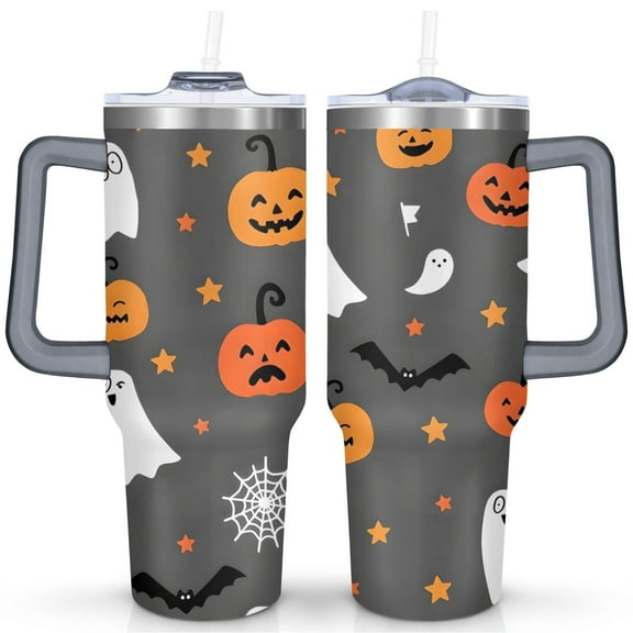 Halloween Pumpkin Stainless Steel Tumbler Happy Halloween Travel Coffee Mugs with Straw,Thermal with Lids for Hot and Cold Drinks for School Camping 40 oz Boo Tumbler