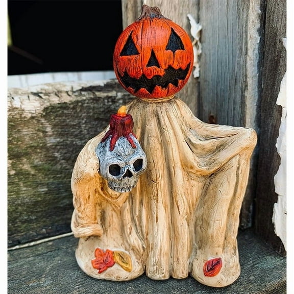 Halloween Pumpkin Statue Resin Desktop Ornament Witch Cloak Design Durable Home Decoration Long Lasting Beauty