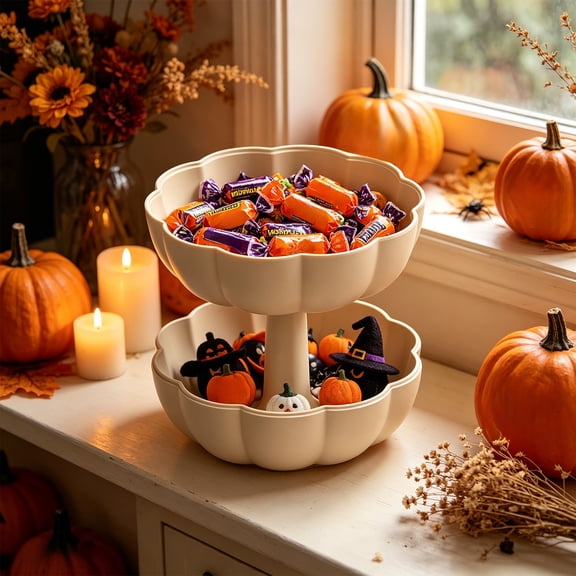 Halloween Pumpkin Storage Box with Lid, Decorative Snack Candy Tray Container for Nuts Dried Fruit Treats, Autumn Harvest Tabletop Organizer for Party Home Kitchen Holiday Decor