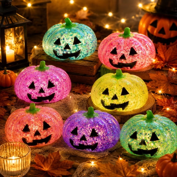 Halloween Pumpkin Stress Ball for Adults, Slow Rise Glitter Dumpling Squishing Decorations, Hallowee Cute Pumpkins, Red