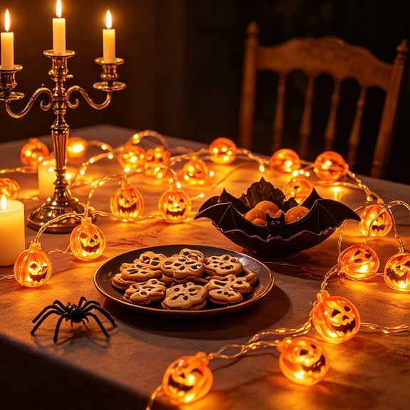 Halloween Pumpkin String Light Decorations, Ghost Face LED Light Lamps, Waterproof Orange Jack-O-Lantern Battery Operated, Twinkling Pumpkins Lights for Home, Outdoor, Party Decor