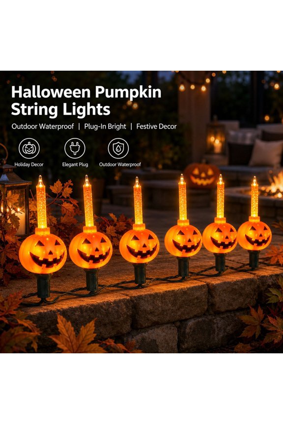 Halloween Pumpkin String Lights 120V, Colorful LED Outdoor Decorative Light for Garden and Patio, Waterproof Pumpkin Garland Light for Halloween Party, Festive Light String for Trees and Stairs