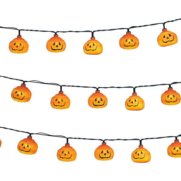Halloween Pumpkin String Lights, 9.8ft 20 LED Jack-O-Lantern Battery Operated, Orange String Lights for Halloween
