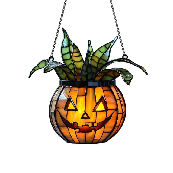 Halloween Pumpkin Suncatcher, 7.8 Inch 2D Double Sided Acrylic Hanging Window Ornament, Halloween Spooky Gift Decor for Wall Door & Party Use