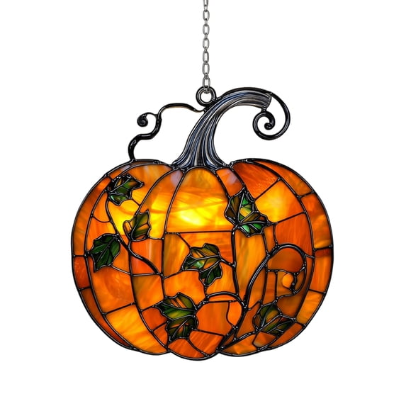 Halloween Pumpkin Suncatchers, 7.8" Spooky Jack-O'-Lantern Window Hanging Ornaments, Colorful Transparent Pumpkin Sun Catcher for Home Window Door Halloween Party Decor