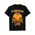 thumbnail image 1 of Halloween Pumpkin T-Shirt "Pumpkin Spice Is The Spice Of Life" Graphic Tee Cotton Crewneck Top Black S-5XL, 1 of 5