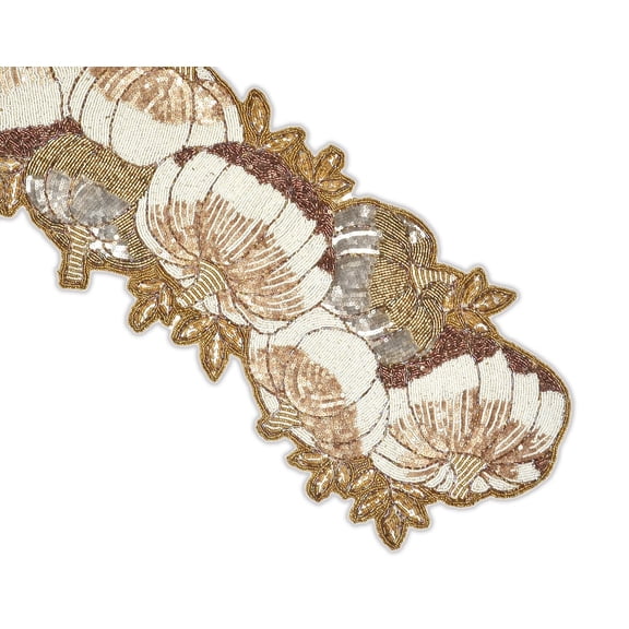 Halloween Pumpkin Table Runner, Handmade Beads Table Topper, Autumn Tableware 13X36 Inch