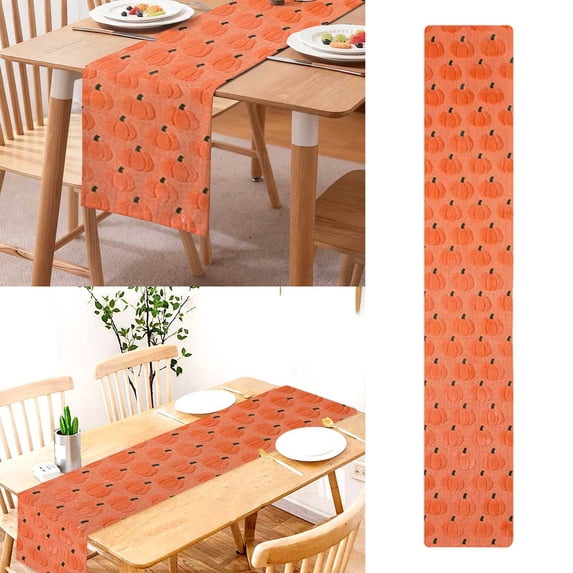 Halloween Pumpkin Table Runner Quilted Plush Kitchen Dining Decor 36.61 x 13 Inch, Fall Harvest Caramel Runner for Buffet Sideboard Holiday Home, Table Runners