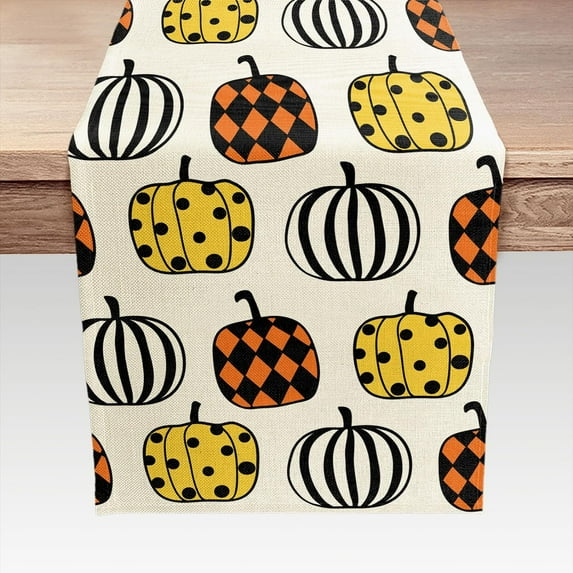 Halloween Pumpkin Table Runner Seasonal Fall Autumn Thanksgiving Kitchen Dining Table Decoration Runners for Indoor Outdoor Home Party Decor 13 x 48 Inches