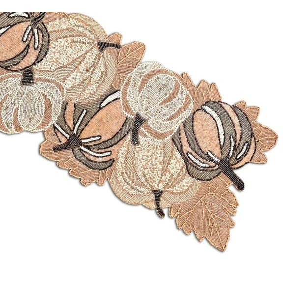 Halloween Pumpkin Table Topper, Beaded Fall Table Runner, Autumn Tableware 13X36 Inch