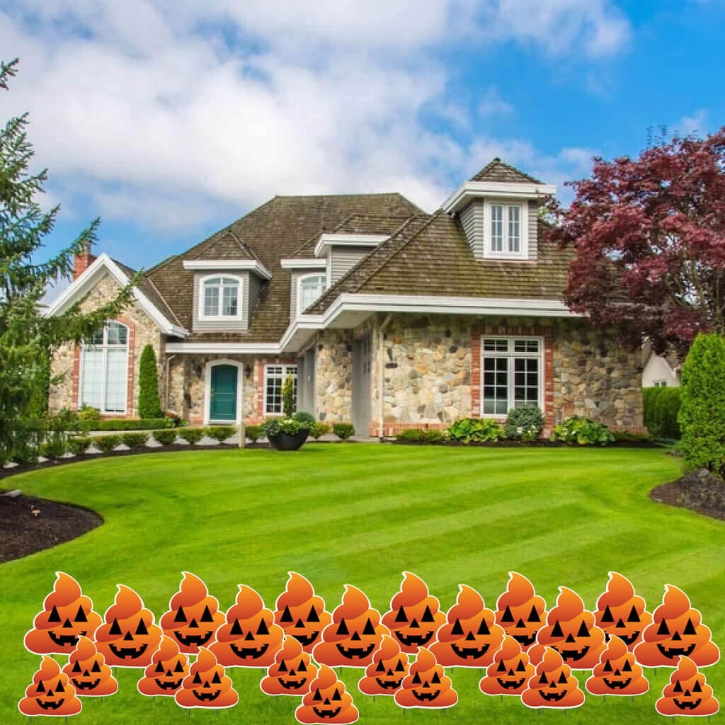 Pumpkin Themed Poop Emoji Yard Signs, 26 Piece Set, Includes