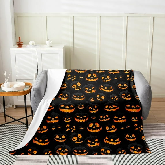 Halloween Pumpkin Throw Blanket Twin 60x80 Watercolor 3D Hippie Pumpkin Decor Flannel Blanket for Kids Teens Adults Horror Halloween Hippie Plants Bed Blanket for Party Couch