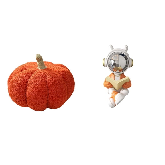 Halloween Pumpkin Throw Pillow Astronaut Sculpture Plush Soft Decorative Cushion for Home Office Bookcase Display