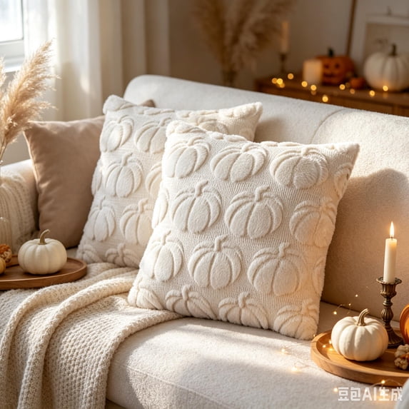 Halloween Pumpkin Throw Pillow Cover, 20x20 Inch Embossed Pumpkin Fuzzy Plush Cushion Case, Soft Fluffy Square Pillowcase for Fall Halloween Thanksgiving Farmhouse Sofa Couch Home Decor