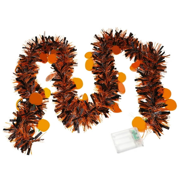 Halloween Pumpkin Tinsel Garland, 78.74in Glittering Metallic Lights String for Indoor Outdoor Fall Decor
