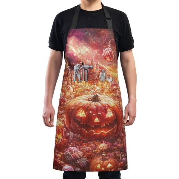 Halloween Pumpkin Town Chef Kitchen Apron with Pockets for Women Waterproof Aprons for Cooking Baking