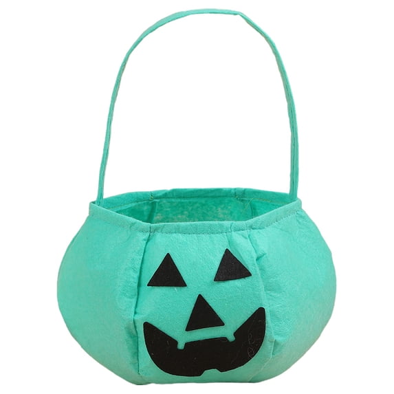 Halloween Pumpkin Treat Bag, Mint Green Treat Tote with Handle, Lightweight Nonwoven Snack Holder for Kids