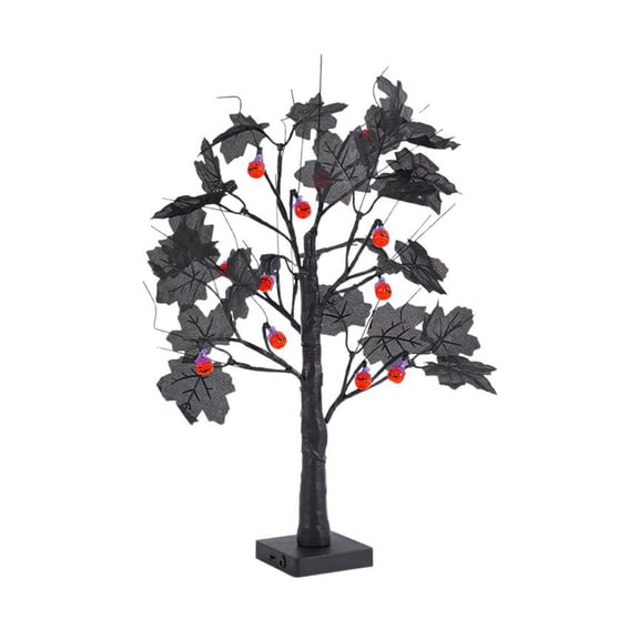 Halloween Pumpkin Tree Lights, 20.47 in LED Maple Leaf Tabletop Decor, USB & Battery Powered Lighted Tree for Indoor Porch Mantel Party Decorations