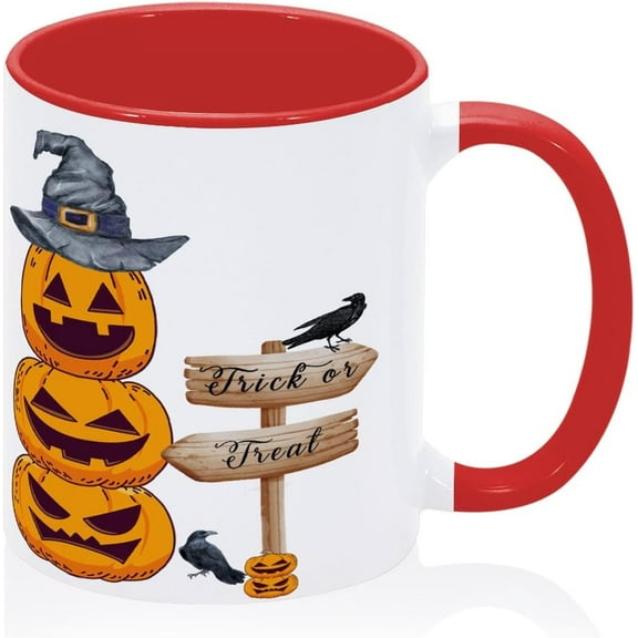 Halloween Pumpkin Trick Or Treat Coffee Mug Cup Unique Halloween Party Decor Double-Sided Printing White 11OZ Gifts for Mom for Hot Drinks Chocolate Milk Tea Red