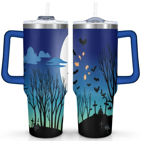 Halloween Pumpkin Tumbler Happy Halloween Pumpkin Insulated Coffee Mug with Straw,Thermal with Lids for Hot and Cold Drinks for Daughter Son 40 oz Spooky Mug