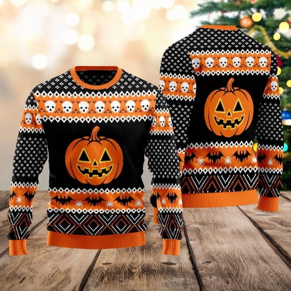 Halloween Pumpkin Ugly Sweater, Christmas Sweatshirt, Spooky Season Outfit, Holiday Costume, Autumn Jumper
