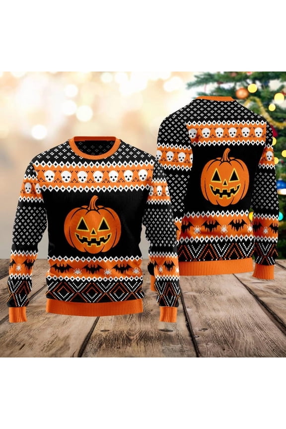 Halloween Pumpkin Ugly Sweater, Christmas Sweatshirt, Spooky Season Outfit, Holiday Costume, Autumn Jumper