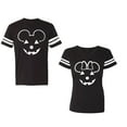 thumbnail image 1 of Halloween Pumpkin Unisex Couple Matching Cotton Jersey style T-Shirt Contrasting stripes on sleeves (Men Black / Women Black) (Men XXL / Women L), 1 of 3