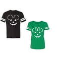 thumbnail image 1 of Halloween Pumpkin Unisex Couple Matching Cotton Jersey style T-Shirt Contrasting stripes on sleeves (Men Black / Women Green) (Men XL / Women M), 1 of 3