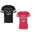 thumbnail image 1 of Halloween Pumpkin Unisex Couple Matching Cotton Jersey style T-Shirt Contrasting stripes on sleeves (Men Black / Women Red) (Men XXXL / Women XXL), 1 of 3