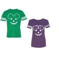 thumbnail image 1 of Halloween Pumpkin Unisex Couple Matching Cotton Jersey style T-Shirt Contrasting stripes on sleeves (Men Green / Women Purple) (Men L / Women XL), 1 of 3
