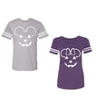 thumbnail image 1 of Halloween Pumpkin Unisex Couple Matching Cotton Jersey style T-Shirt Contrasting stripes on sleeves (Men Heather / Women Purple) (Men L / Women M), 1 of 3