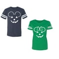 thumbnail image 1 of Halloween Pumpkin Unisex Couple Matching Cotton Jersey style T-Shirt Contrasting stripes on sleeves (Men Navy / Women Green) (Men XL / Women S), 1 of 3