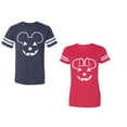 thumbnail image 1 of Halloween Pumpkin Unisex Couple Matching Cotton Jersey style T-Shirt Contrasting stripes on sleeves (Men Navy / Women Red) (Men M / Women XXL), 1 of 3