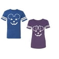 thumbnail image 1 of Halloween Pumpkin Unisex Couple Matching Cotton Jersey style T-Shirt Contrasting stripes on sleeves (Men Royal / Women Purple) (Men XL / Women S), 1 of 3