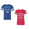 thumbnail image 1 of Halloween Pumpkin Unisex Couple Matching Cotton Jersey style T-Shirt Contrasting stripes on sleeves (Men Royal / Women Red) (Men S / Women XXL), 1 of 3